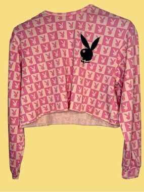 PLAYBOY Pink and White Bunny Logo Knit Top